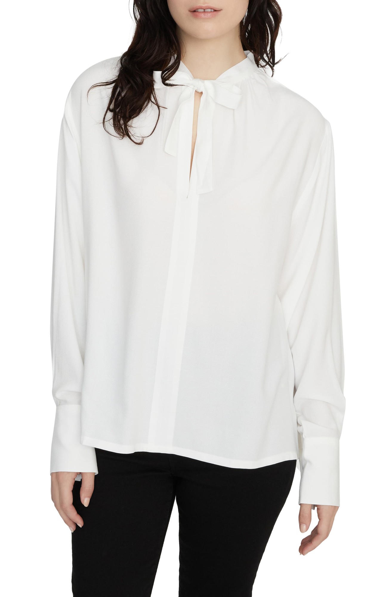 Sanctuary Womens Golden Hour Pullover Top Woven Tie-Neck - Cloud