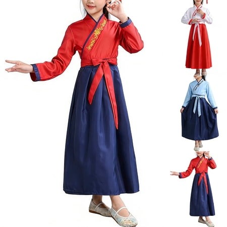 Conairie Boys Girls Hanfu Dresses Chinese Style Wide Sleeves Tai Chi Uniform Kid Outfit Performance 15-16 Y