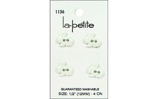 Lapetite Buttons Lapb.1136 Lapb 1136 1 2 2 Hole Bunny White 4pc