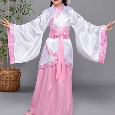 Conairie Hanfu Dress Suit for Boys Girls Chinese Traditional Wide Sleeves Tai Chi Uniform Kids Party Dress Performance Clothing Pink 15-16 Y
