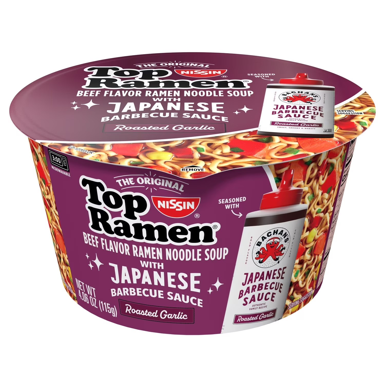 Nissin Top Ramen Bachan’s BBQ Beef Roasted Garlic Ramen Noodle Soup, 4.06 Oz