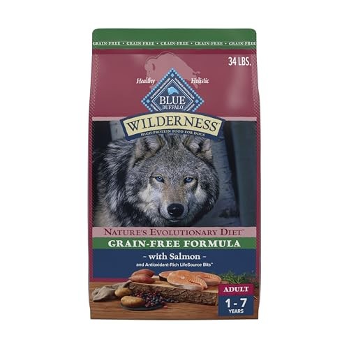 Blue Buffalo Wilderness High Protein Grain Free Dry Food for Adult Dogs, 34% Protein, with Salmon, 34 Lb. Bag