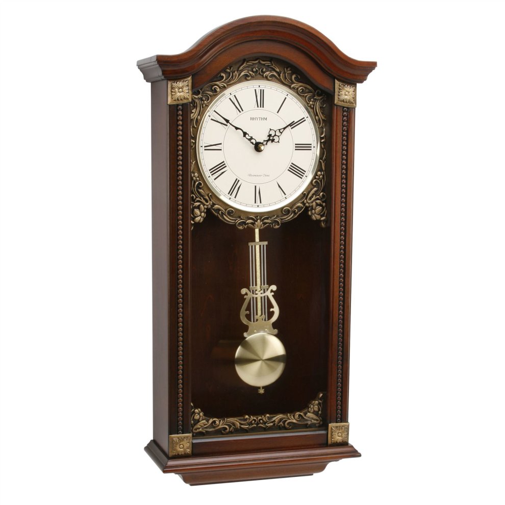 Rhythm Wood Pend Wall Clock Qtz West Chime/Strike Arched Top