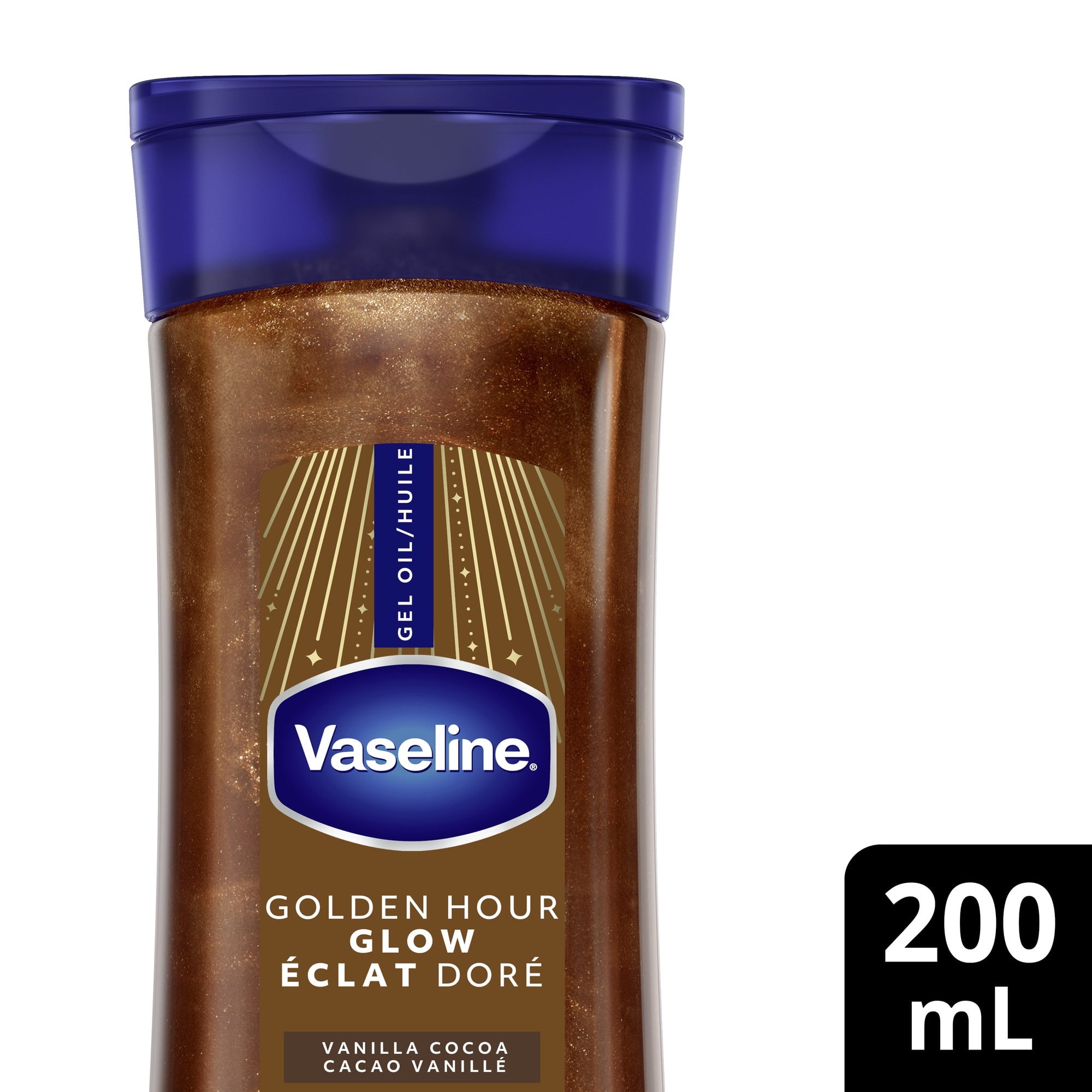 Vaseline Glazed and Glisten Golden Hour Glow Vanilla Cocoa Shimmering Body Gel Oil with Ultra-Hydrating Lipids and 100% Pure Cocoa Butter, 200 Ml 200m