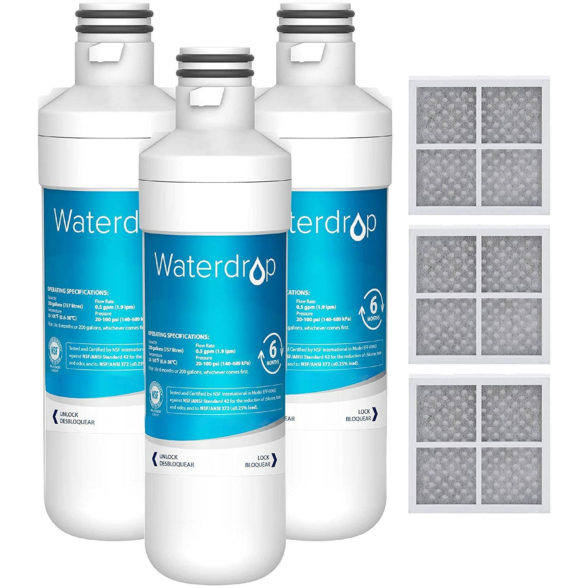 Waterdrop Lt1000pc Adq747935 Mdj64844601 Refrigerator Water Filter and Air Filter, Replacement for Lg Lt1000p, Kenmore 46-9980, 9980, Adq74793501, Adq