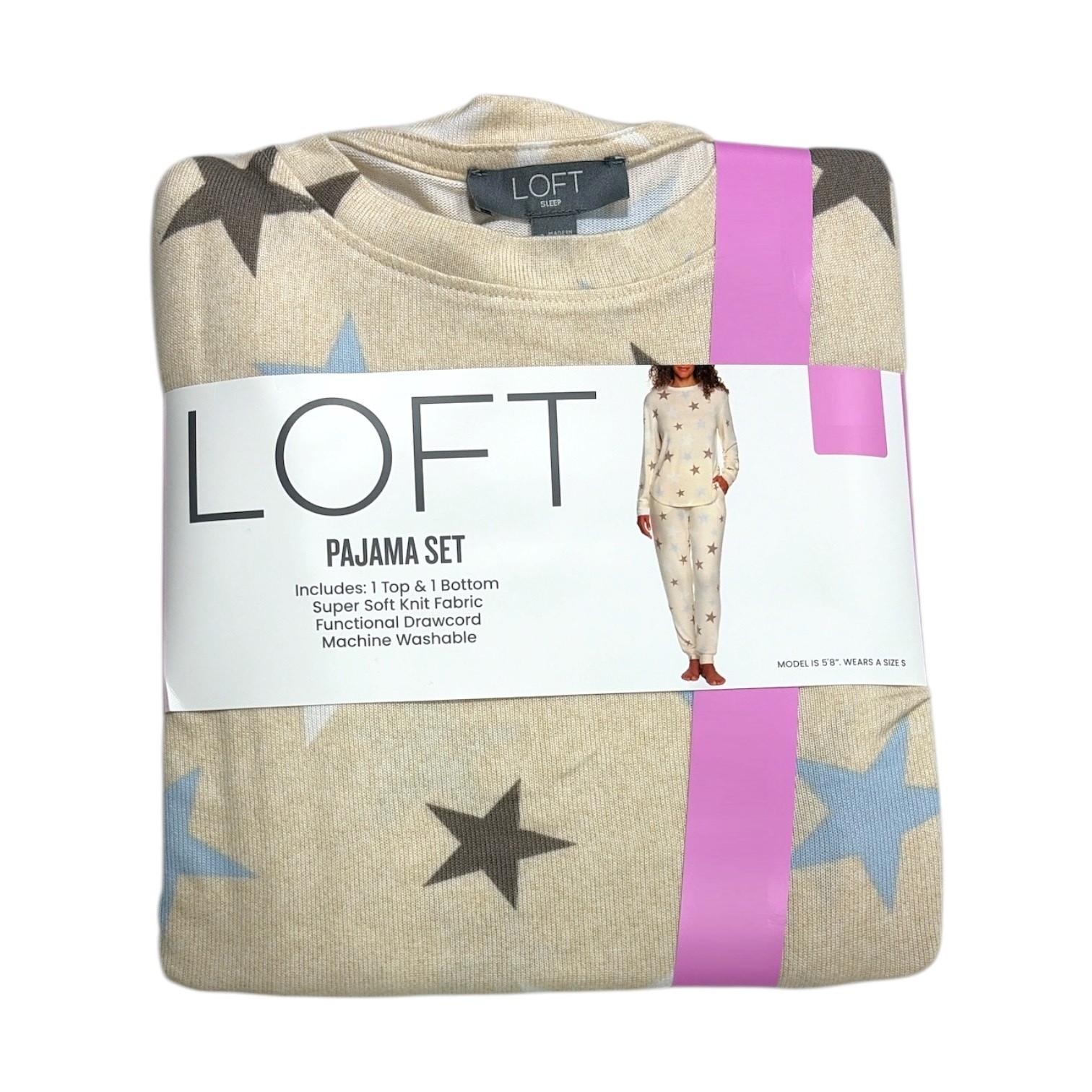 Loft Women's 2 Piece Hacci Knit Long Sleeve Shirt & Jogger Pajama Set ( XL)