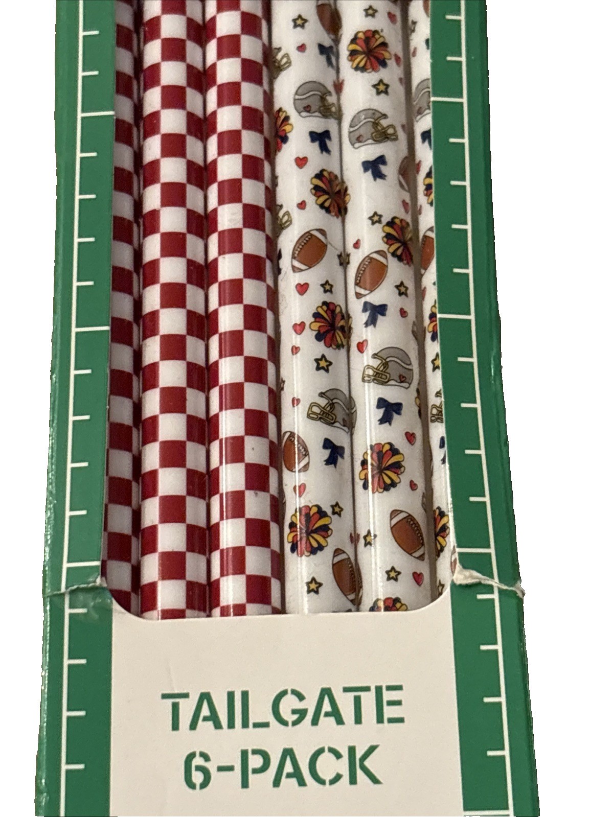 CharCharms 40oz Tailgate Football Tumbler Straws 6‑Pack Reusable New
