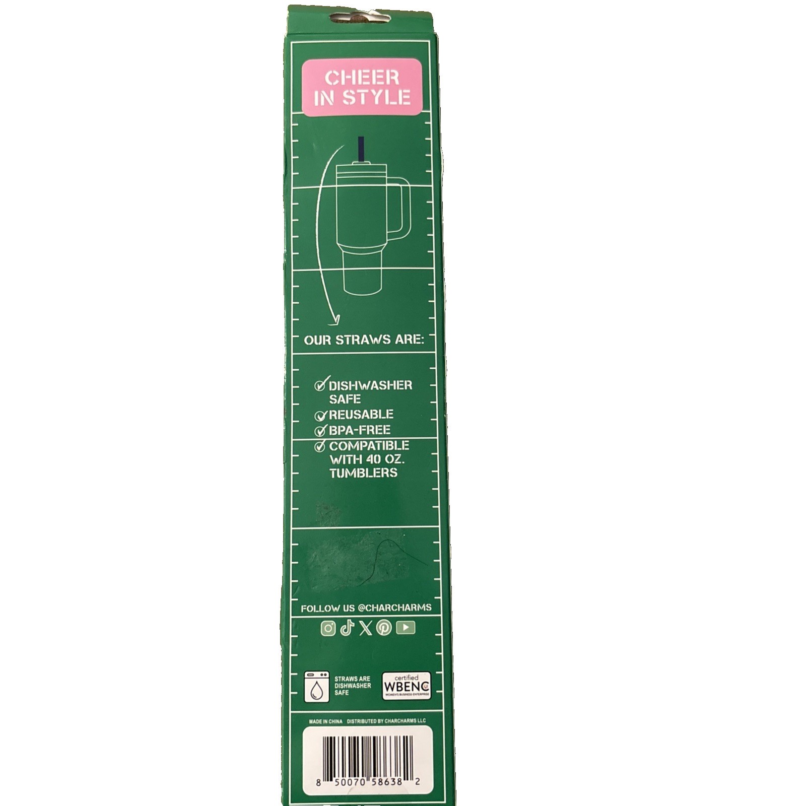 CharCharms 40oz Tailgate Football Tumbler Straws 6‑Pack Reusable New