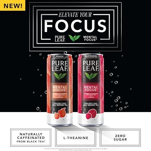 Pure Leaf Mental Focus Sparkling Real Brewed Iced Tea, Raspberry, 12 Fl Oz Cans (6 Pack), Caffeine, L Theanine, Zero Sugar, Zero Calories thumbnail