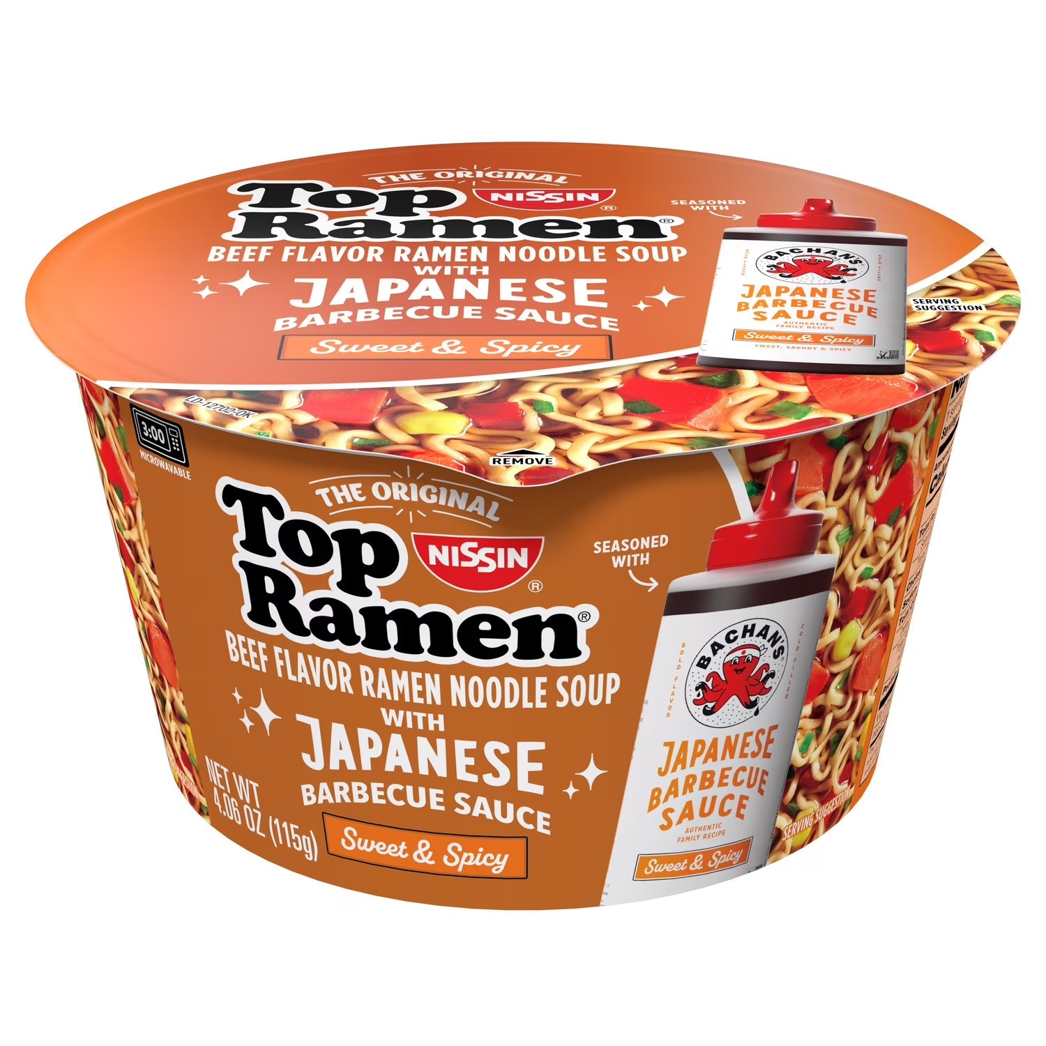 Nissin Top Ramen Bachan’s BBQ Beef Sweet & Spicy Ramen Noodle Soup, 4.06 Oz