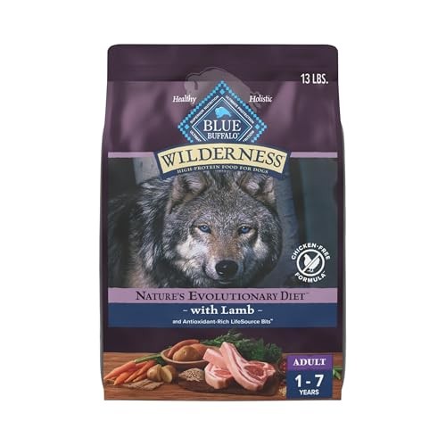 Blue Buffalo Wilderness 38 G Protein, Meat Rich Natural Adult Dry Dog Food, Lamb, Chicken-Free Formula, 13lb Bag