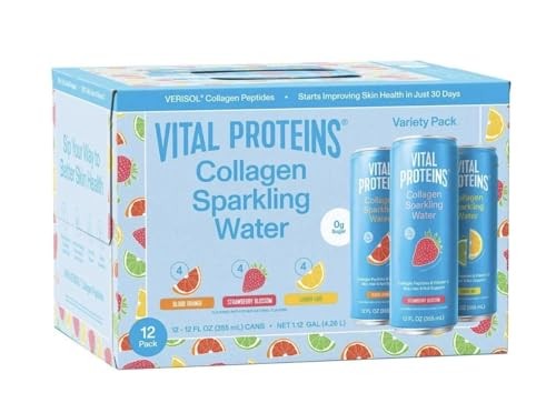 Vital Proteins Collagen Sparkling Water | Variety Pack (Strawberry Blossom, Blood Orange, Lemon Lime) | 12 Fl Oz | 12-count Cans