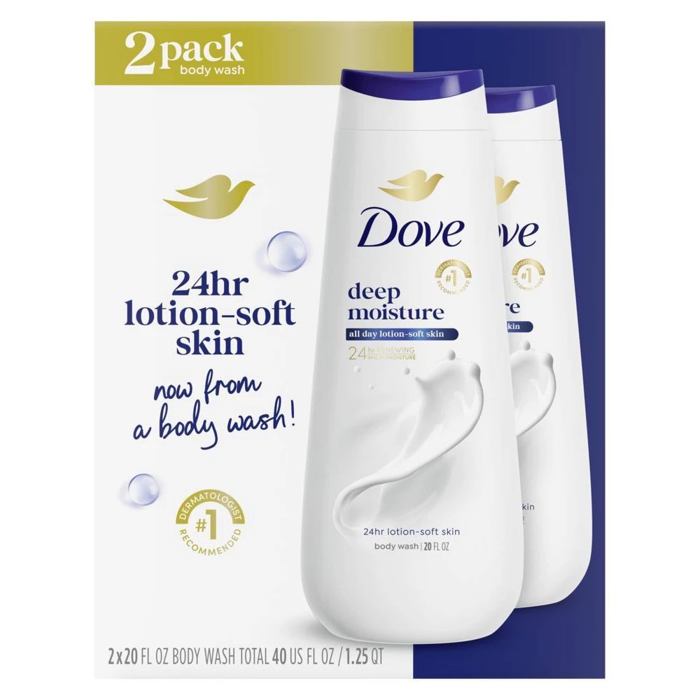 Dove Body Wash for 24hr Lotion-Soft Skin Deep Moisture Moisturizing Skin Cleanser with No Sulfates No Parabens  20 Fl Oz 2 Pack