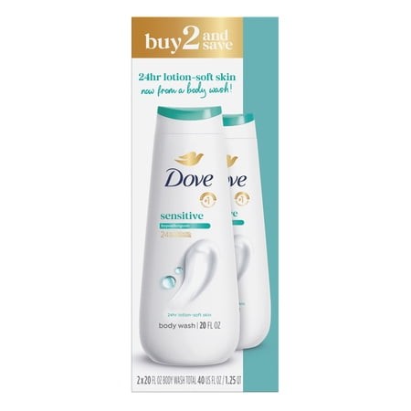 Dove Body Wash for 24hr Lotion-Soft Skin Sensitive Skin Moisturizing Skin Cleanser Gentle Hypoallergenic Formula with No Sulfates No Parabens  20 Fl O