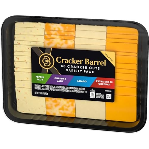 Cracker Barrel Cracker Cuts Pepper Jack, Cheddar Jack, Asiago & Extra Sharp Cheddar Cheese Slice Variety Pack, 48 Ct Tray thumbnail