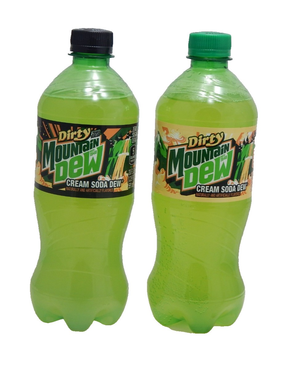 Dirty Mountain Dew Cream Soda Dew 1-Zero Sugar 1-Regular 2-20oz Bottles New MTN