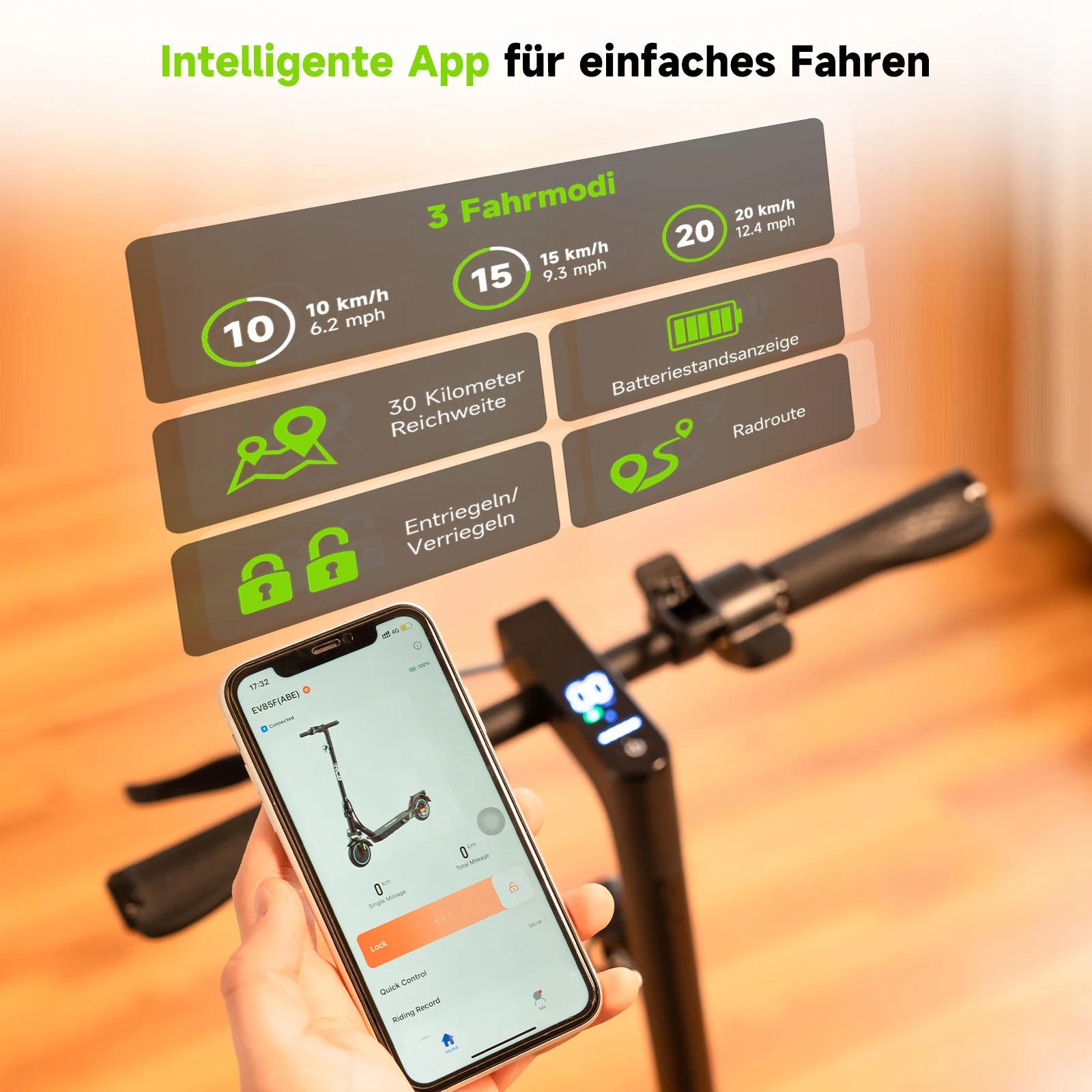 RCB Elektroroller Für Erwachsene EV85F ABE, APP-Steuerung, 400-W-Motor, 7,8-Ah-Akku, 20 Km/h Höchstgeschwindigkeit, 30 Km Reichweite, Gewicht 15 Kg, thumbnail