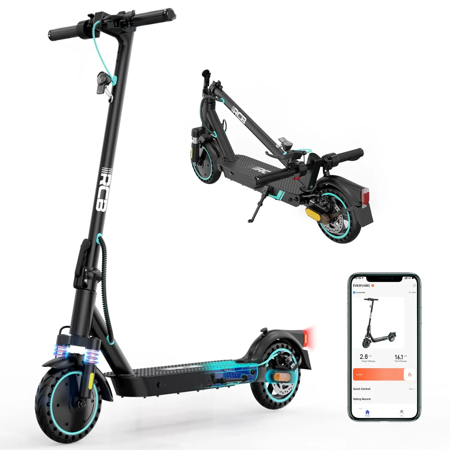 RCB Elektroroller Für Erwachsene EV85F ABE, APP-Steuerung, 400-W-Motor, 7,8-Ah-Akku, 20 Km/h Höchstgeschwindigkeit, 30 Km Reichweite, Gewicht 15 Kg, thumbnail