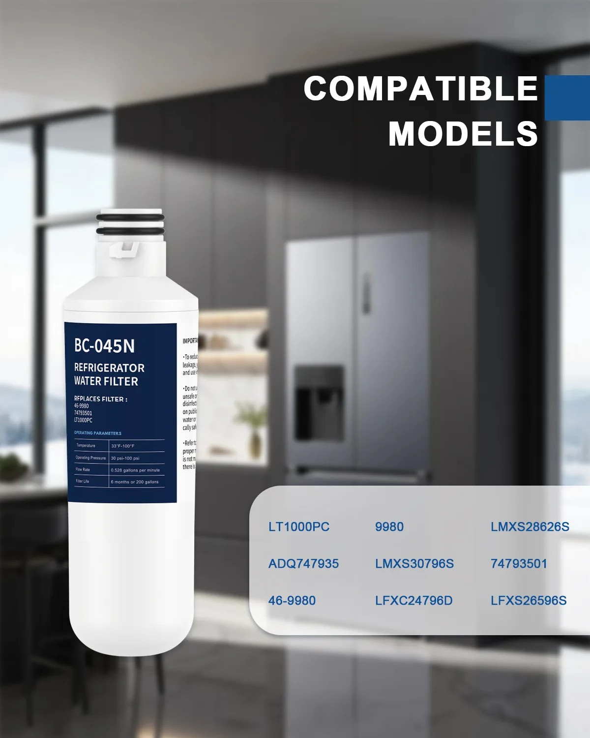 Refrigerator Water Filter Replacement 2 Pack for LT1000PC LT-1000PC ADQ747935 LFXS26596S LFXS28596S MDJ64844601 46-9980 thumbnail