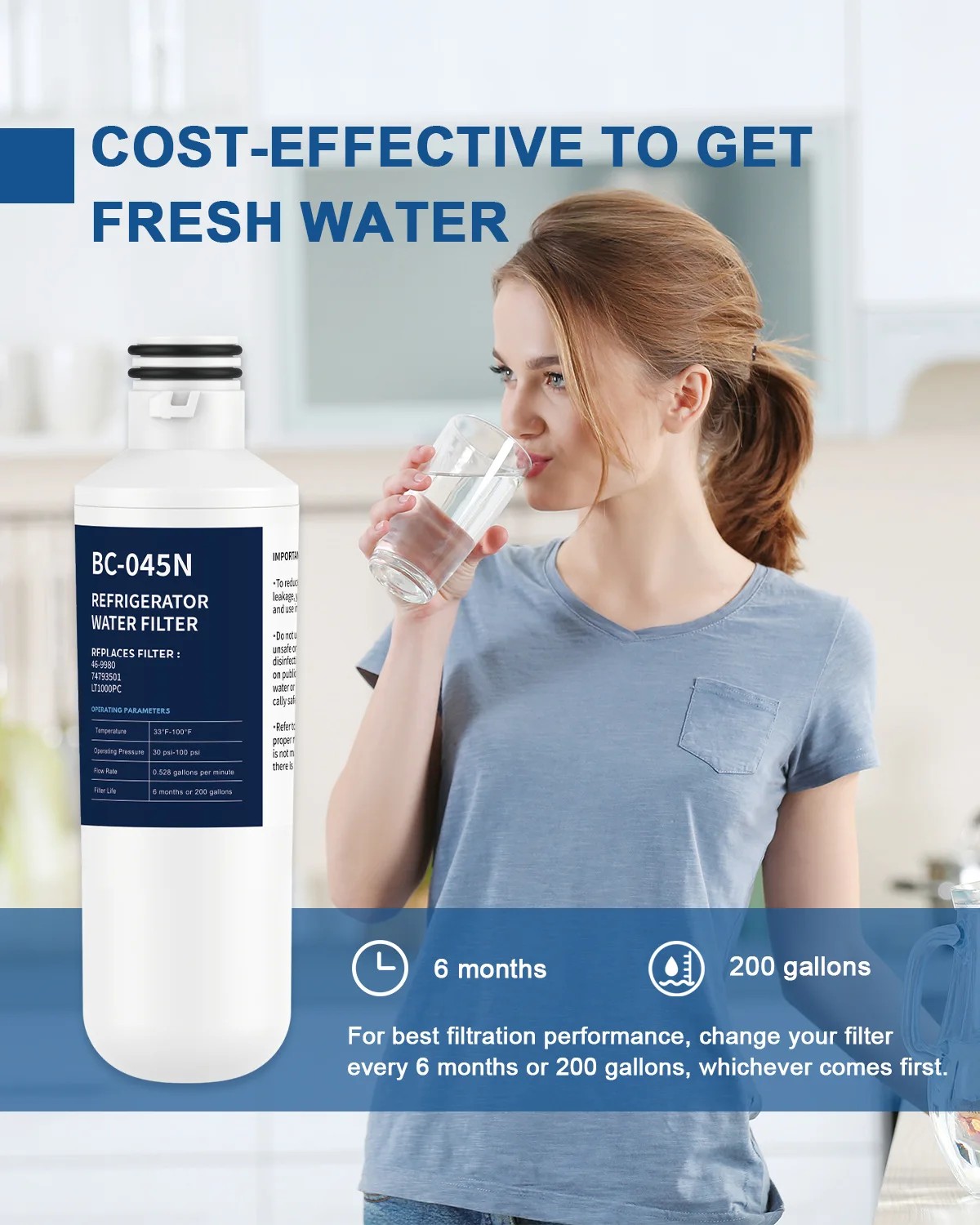 Refrigerator Water Filter Replacement 2 Pack for LT1000PC LT-1000PC ADQ747935 LFXS26596S LFXS28596S MDJ64844601 46-9980 thumbnail