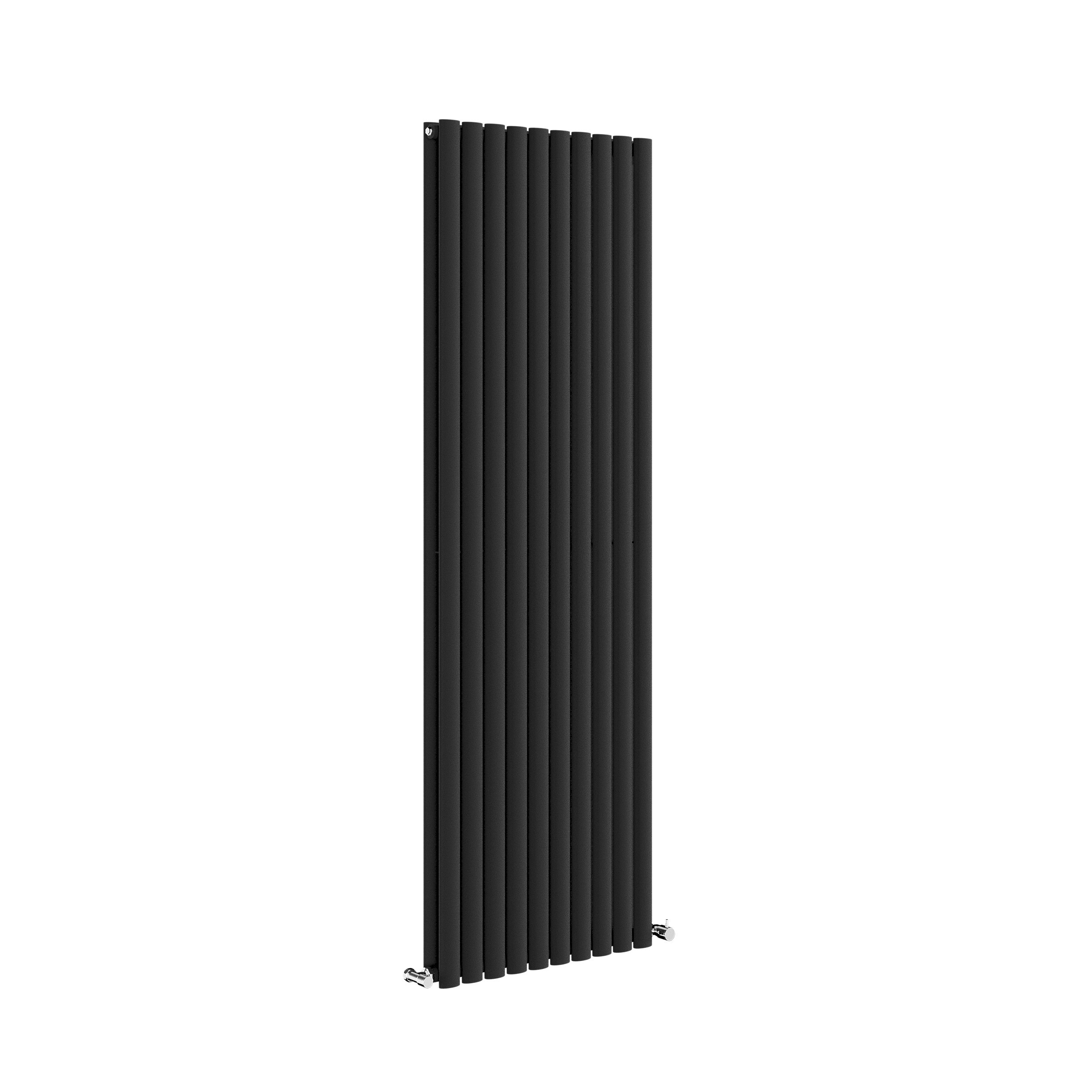 Sorrento Midnight Black Vertical Oval Designer Radiator 1800x590mm Double Panel 6229 BTU thumbnail