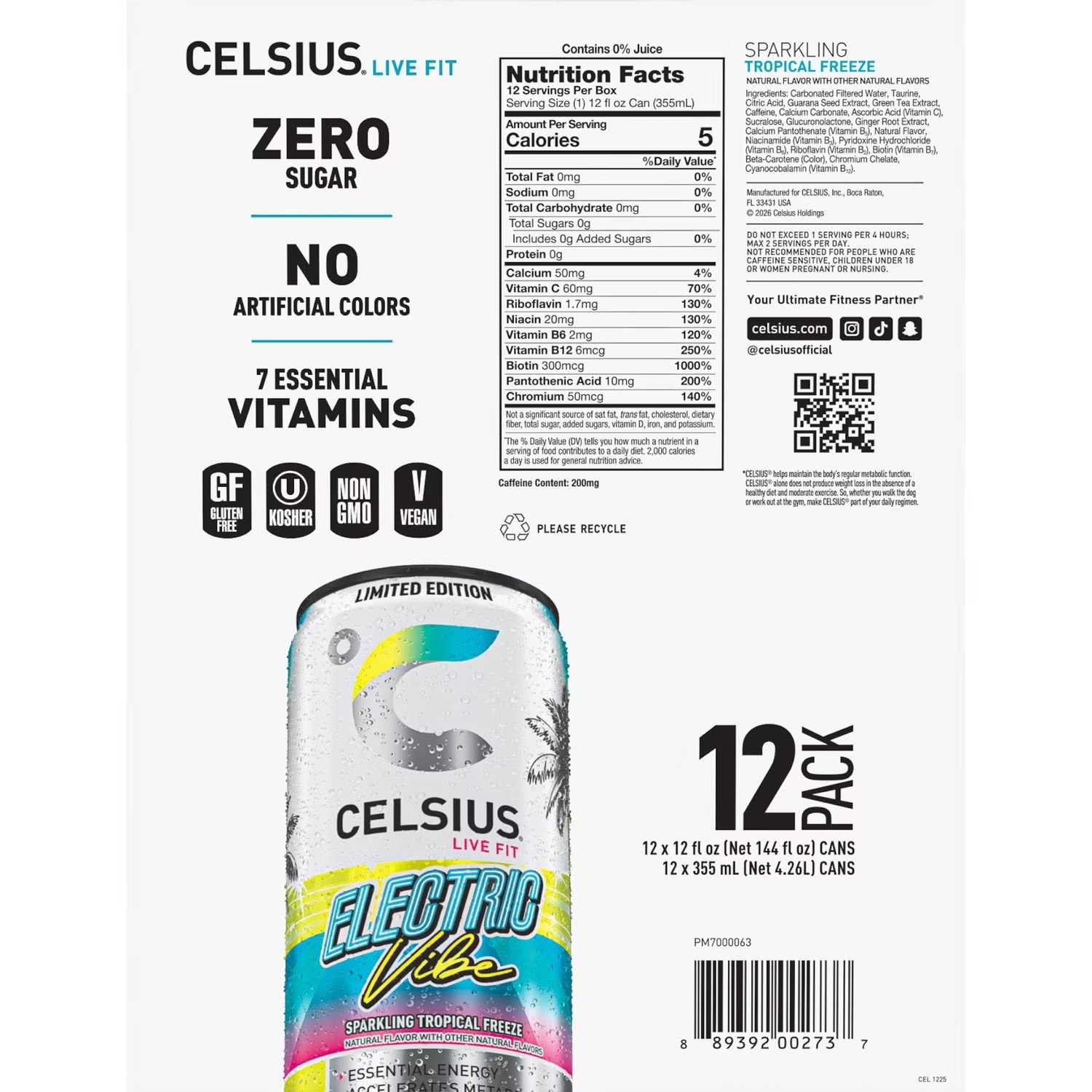 Celsius Electric Vibe Energy Drink 12 Fl. Oz., 12 Pk. FREE SHIPPING & LIMITED!!! thumbnail