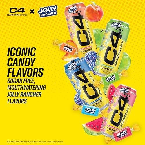 C4 Performance Energy Drink, Jolly Rancher Variety Pack, Zero Sugar Carbonated Preworkout Energy, 200mg Caffeine with Beta Alanine, 16 Fl Oz (12 Pack) thumbnail