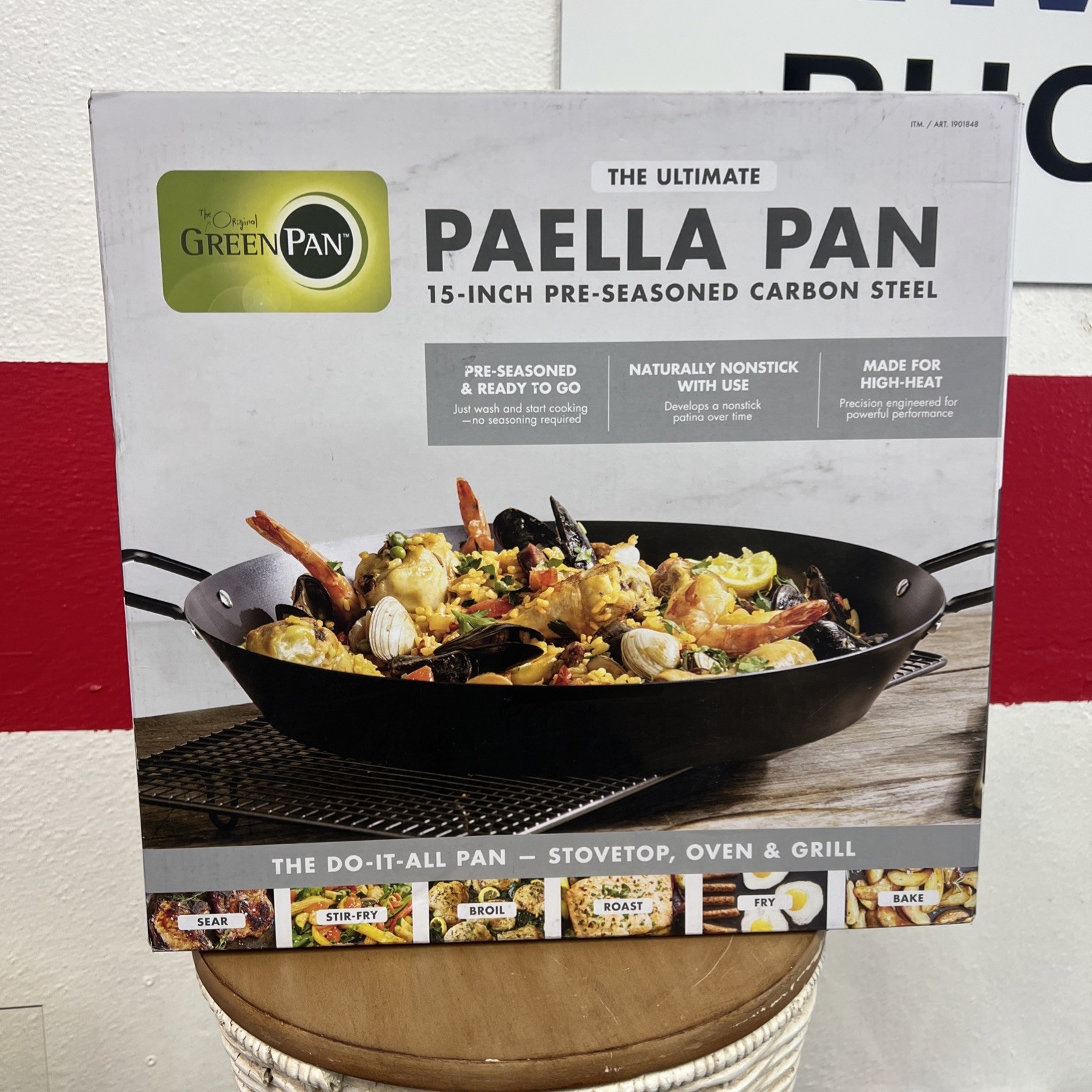 GreenPan 15in Carbon Steel Paella Pan Pre-Seasoned Stovetop Oven Ready Cookware