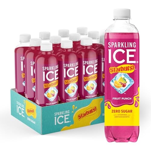 Sparkling Ice STARBURST Fruit Punch, Zero Sugar Flavored Sparkling Water, with Vitamins and Antioxidants, Low Calorie Beverage, 17 Fl Oz Bottles (Pack