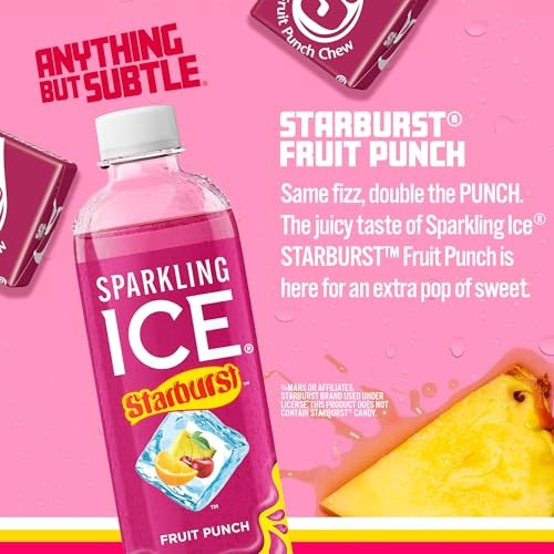Sparkling Ice STARBURST Fruit Punch, Zero Sugar Flavored Sparkling Water, with Vitamins and Antioxidants, Low Calorie Beverage, 17 Fl Oz Bottles (Pack thumbnail