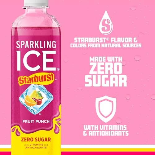 Sparkling Ice STARBURST Fruit Punch, Zero Sugar Flavored Sparkling Water, with Vitamins and Antioxidants, Low Calorie Beverage, 17 Fl Oz Bottles (Pack thumbnail