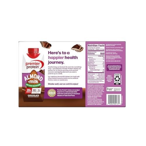 Premier Protein Chocolate Almond Milk Non-Dairy Protein Shake, 20g Protein, 5g Sugar, 160 Calories, 11 Fl Oz, 15 Pack thumbnail
