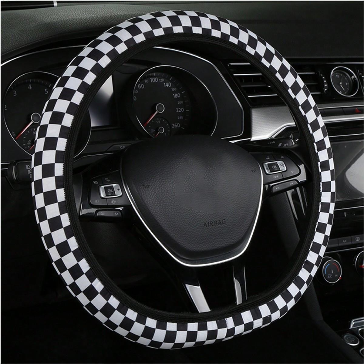 1 Pièce Housse De Volant De Voiture Universelle, Quatre Saisons Respirante Anti-transpiration Antidérapante Mignonne Dessin Animé Damier Damier Cou