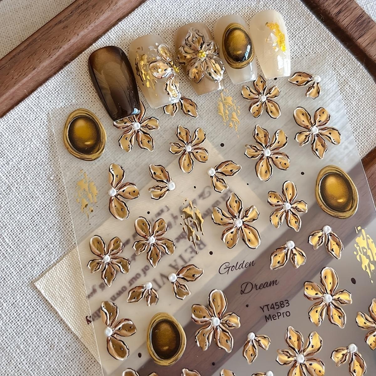 Stickers à Ongles Vintage Couleur Caramel Ambré Pétale Pour Nail Art 3D, Adaptés Pour La Maison Ou Les Salons De Manucure, Fournitures De Nail Art