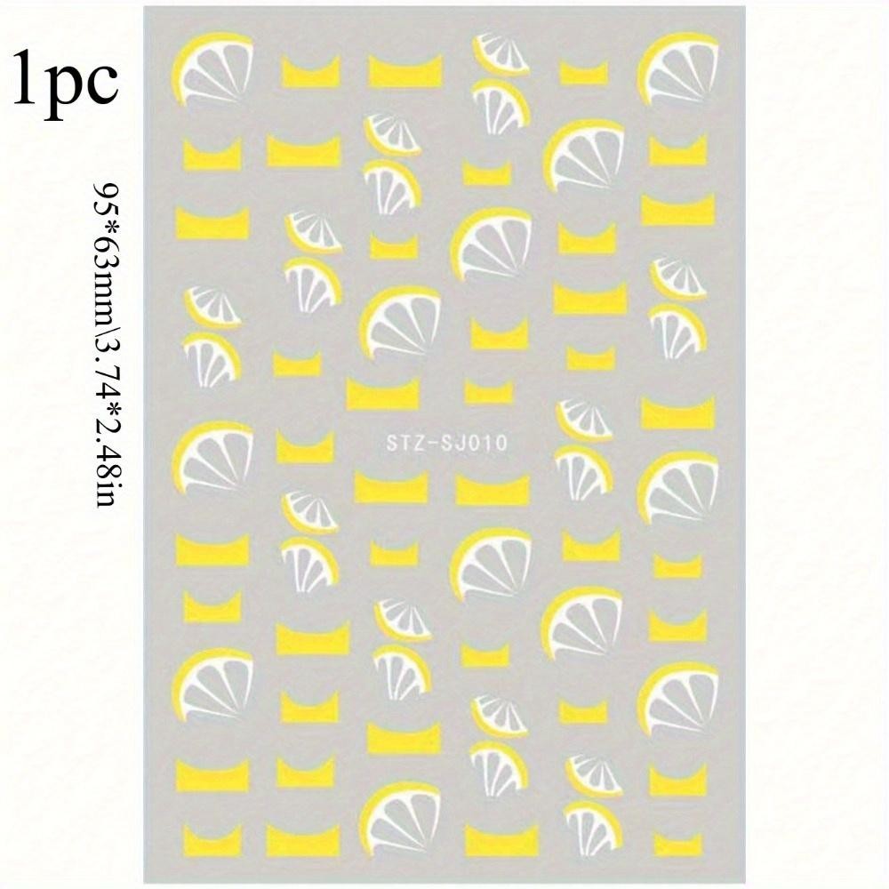 1 Pièce Été Citron Autocollants Pour Ongles - Décalcomanies Adhésives 3D Design Fruit Pour Manucure DIY, Nail Art Jaune & Blanc Motif Tranche De 