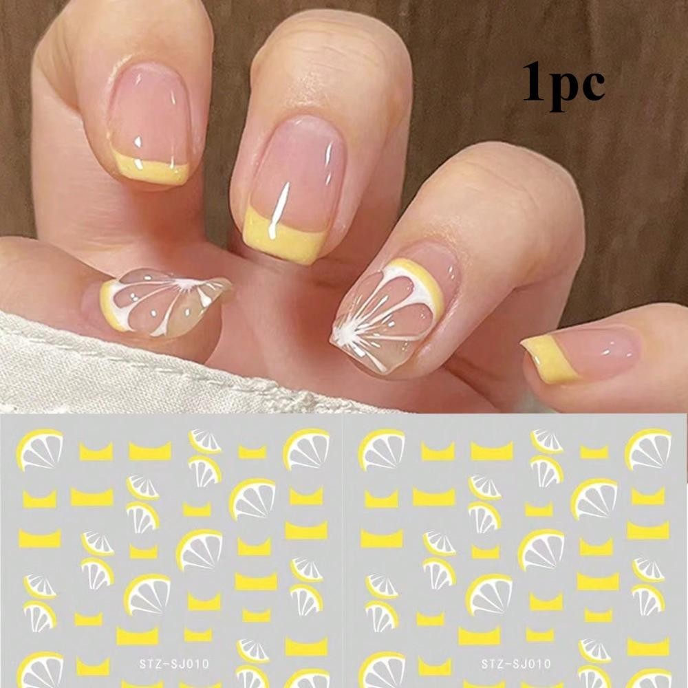 1 Pièce Été Citron Autocollants Pour Ongles - Décalcomanies Adhésives 3D Design Fruit Pour Manucure DIY, Nail Art Jaune & Blanc Motif Tranche De  thumbnail