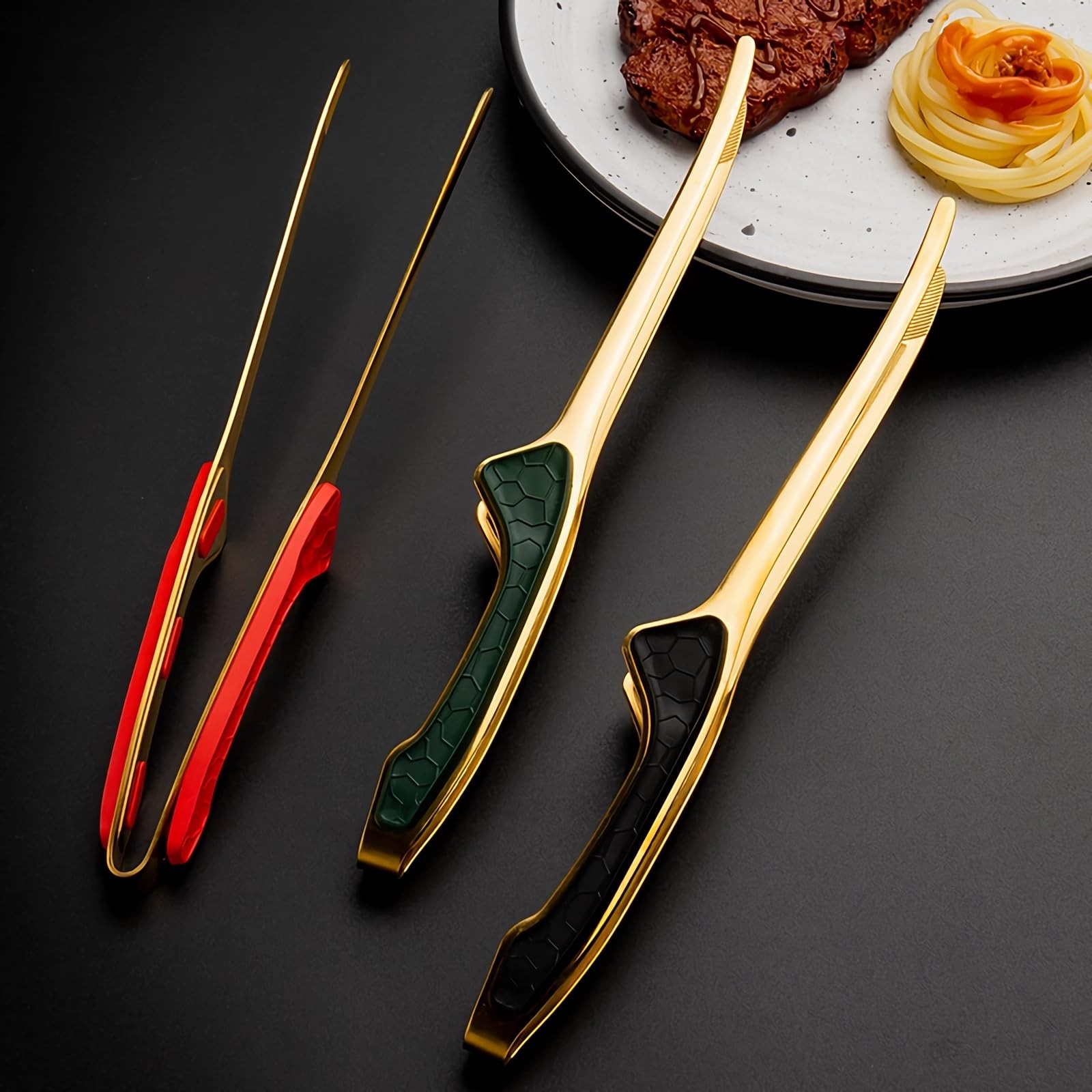 Pinces LLiKZio En Acier Inoxydable Pour Yakiniku, Camping, Barbecues, Condiments, Cuisine, Friture Et Pâtes (Lot De 2) 24cm, Slim, Prise Facile, Poin thumbnail