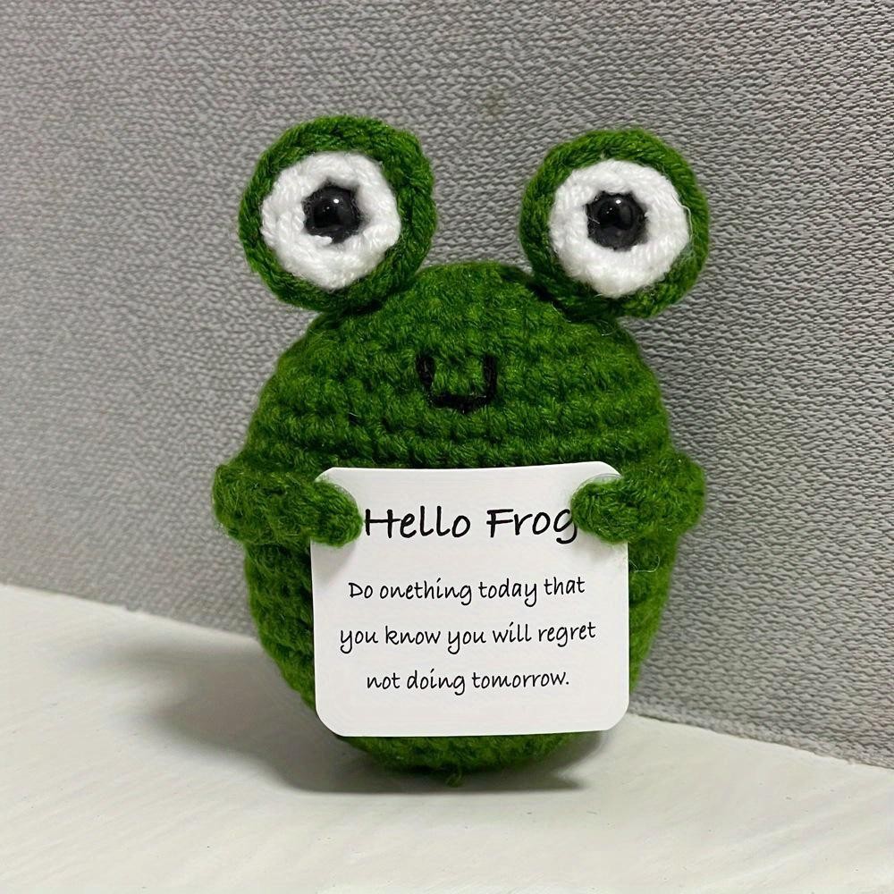 Grenouille Requin Amusante Au Crochet Énergie Positive Avec Carte Décoration Maison Chambre Ornement Tricoté Fait Main Cadeaux De Noël