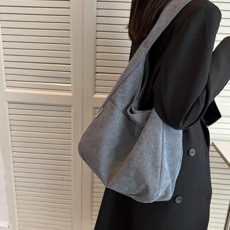 Sac à Bandoulière Décontracté En Velours Côtelé Pour Femmes, Fourre-tout De Shopping De Grande Capacité, Sac à Poignée Supérieure, Grands Sa thumbnail