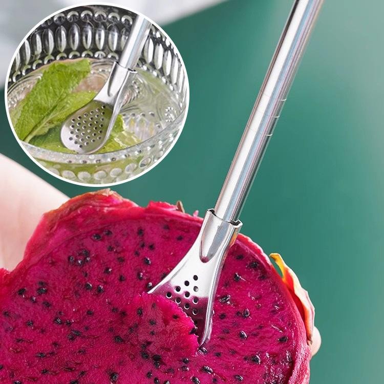 Cuillère à Paille En Acier Inoxydable Cuillère à Paille Filtrante Mate Cuillère à Mélanger Parfumée Pour Thé Et Café Embout Amovible thumbnail