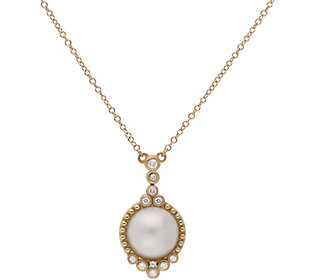 Judith Ripka 14K Gold Mabe Pearl & Diamond Pend Ant W/ Chain