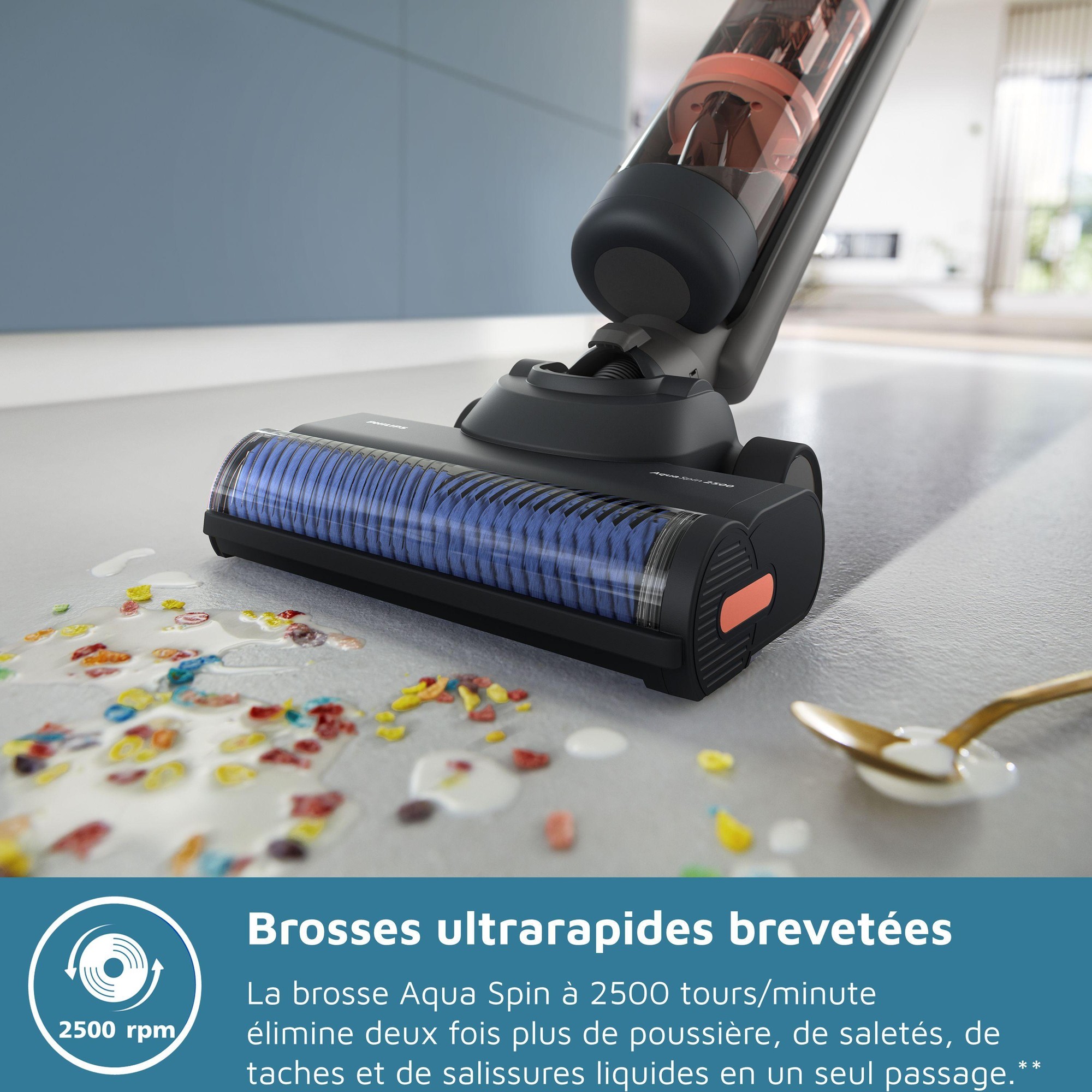 Aspirateur Balai Laveur 2-en-1 - PHILIPS - XW6264/11 - Série 6000 - PowerCyclone Aqua - 2500 Tours/min - Noir & Corail thumbnail
