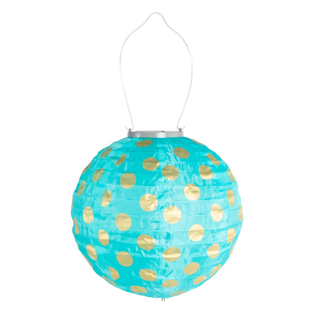 ALLSOP 1-Light Glow 10 in. Mint with Gold Dots Round Integrated LED Hanging Outdoor Nylon Solar Lantern