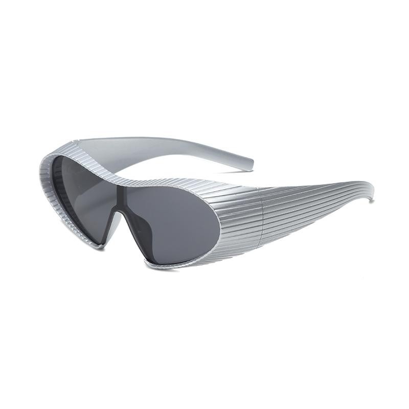 Novos Óculos De Sol Alienígenas Resistentes a UV, Óculos Punk, Óculos De Sol Integrados Futuristas Y2k De Armação Grande 7751 Prata