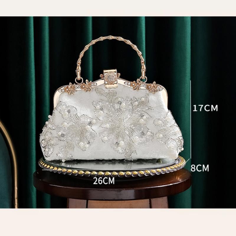 Bolsa Bordada Pérola Antiga Cheongsam Banquete Feminina Bolsa De Corrente Versátil Elegante Bolsa De Ombro Feminina Alperce thumbnail
