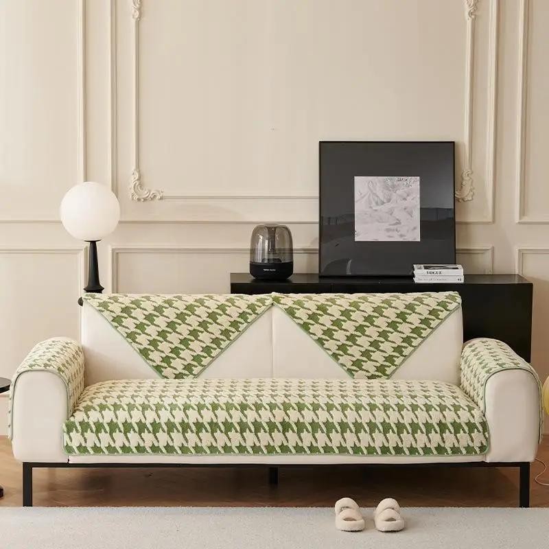 Coussin De Canapé à Motif Quadrillé Mille Oiseaux Moderne, Simple, épaissi, Chaud, En Peluche, Tapis De SièGE Doux, Housse De Canapé Tendance, A