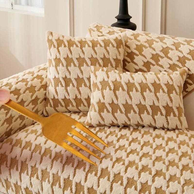 Coussin De Canapé à Motif Quadrillé Mille Oiseaux Moderne, Simple, épaissi, Chaud, En Peluche, Tapis De SièGE Doux, Housse De Canapé Tendance, A thumbnail