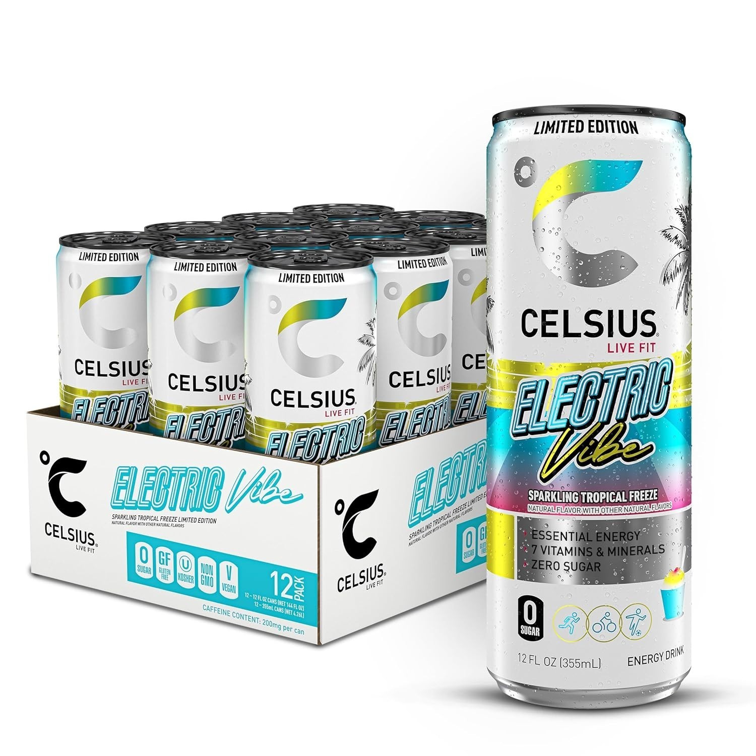 Celsius Sparkling Electric Vibe Energy Drink 12oz 12 Pack Functional Boost