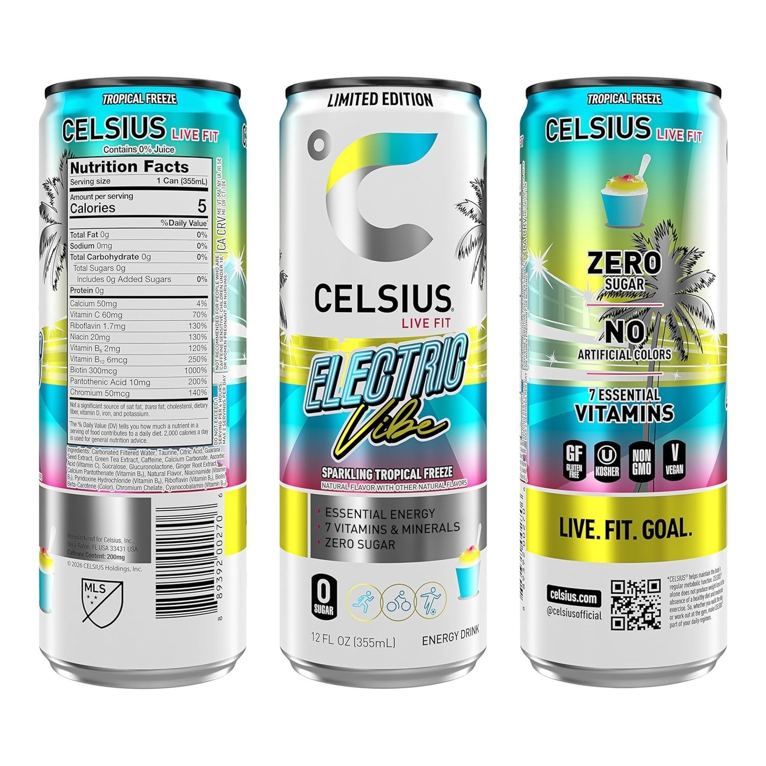 Celsius Sparkling Electric Vibe Energy Drink 12oz 12 Pack Functional Boost thumbnail