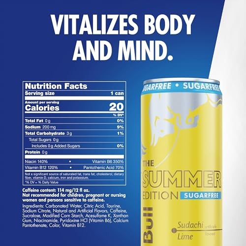 Red Bull Sugar-Free Summer Edition Sudachi Lime Energy Drink, with 114mg Caffeine Plus Taurine & B Vitamins, 12 Fl Oz, Pack of 24 Cans thumbnail